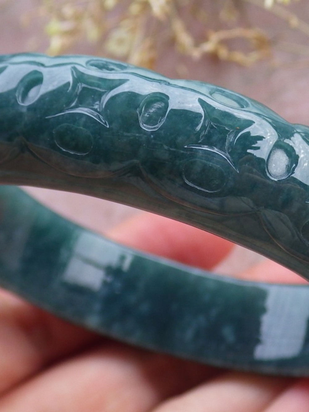 57mm Certified Green Natural A JADE Jadeite Coin Circle Bangle Bracelet